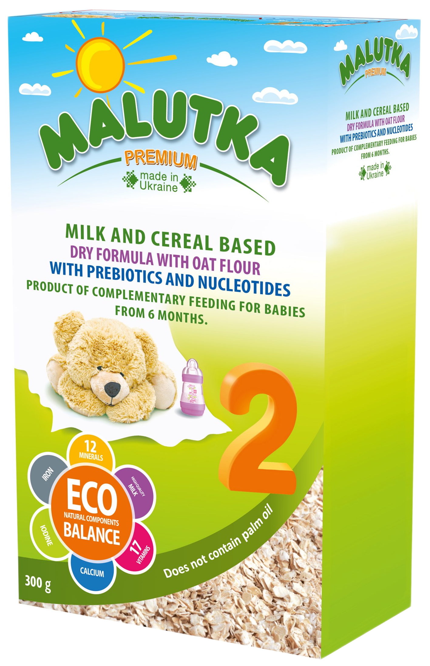 Milk and cereal based infant formula with oat flour with prebiotic. Complementary food for babies from 4 months. 300g.