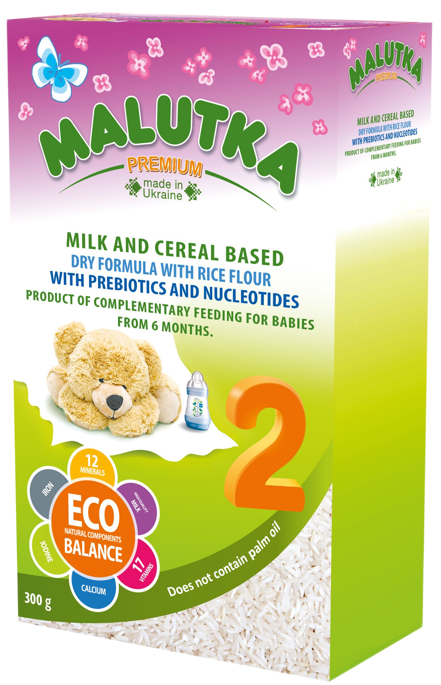 Milk and cereal based infant formula with rice flour with prebiotic. Complementary food for babies from 4 months. 300g.