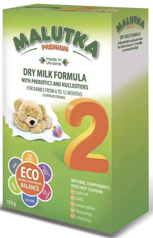 Infant milk formula with prebiotics and nucleotides for babies from 6 months to 12 months (further nutrition) «Malutka premium 2». 350g.