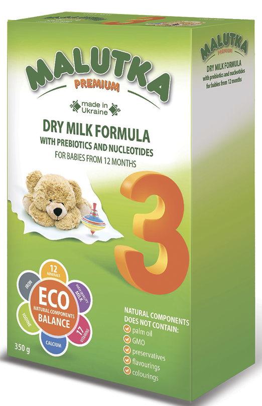 Infant milk formula with prebiotics and nucleotides for babies from from 12 months «Malutka premium 3». 350g.