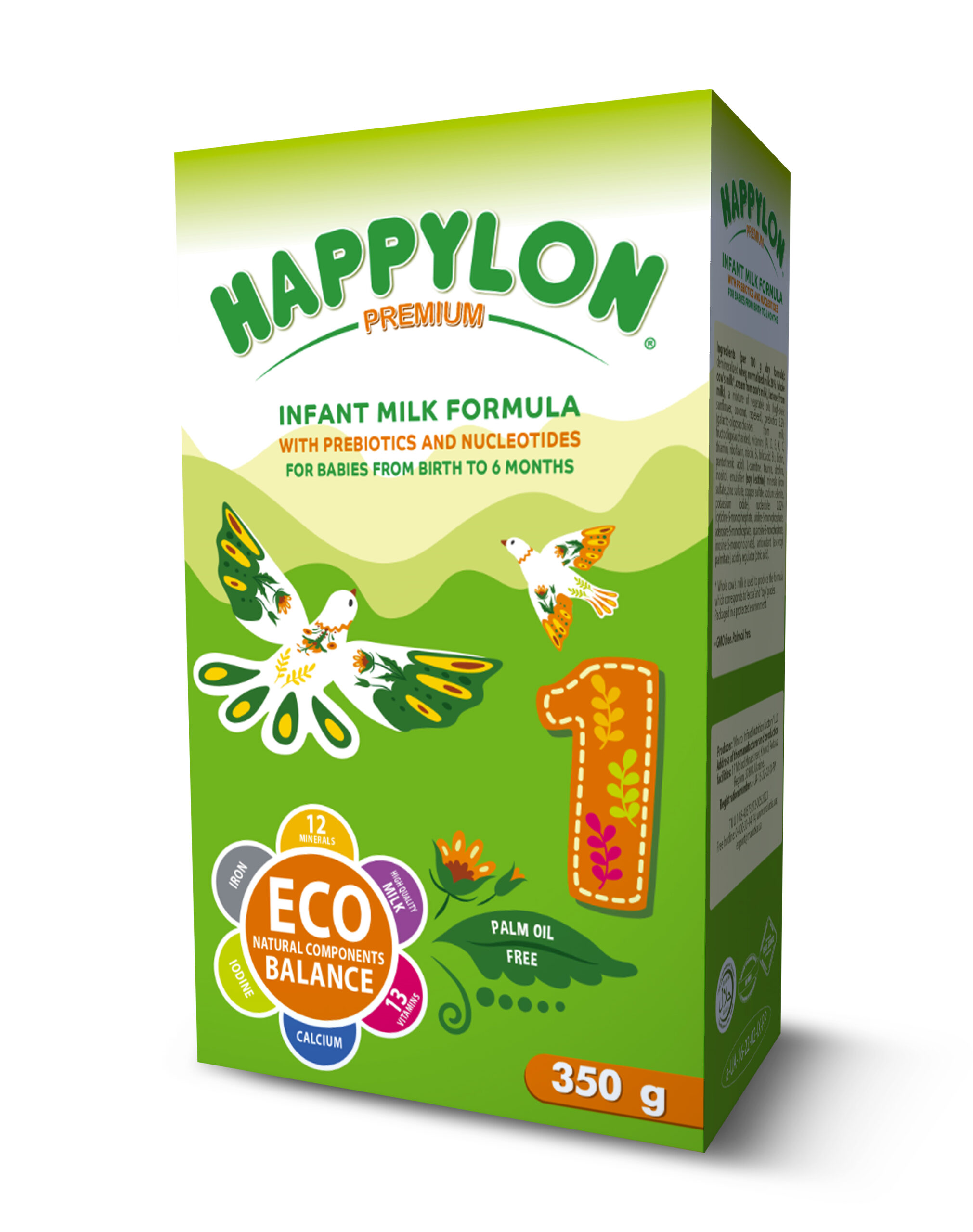 Infant milk formula with prebiotics and nucleotides for babies from birth to 6 months (primary) «Happylon premium  1». 350g.