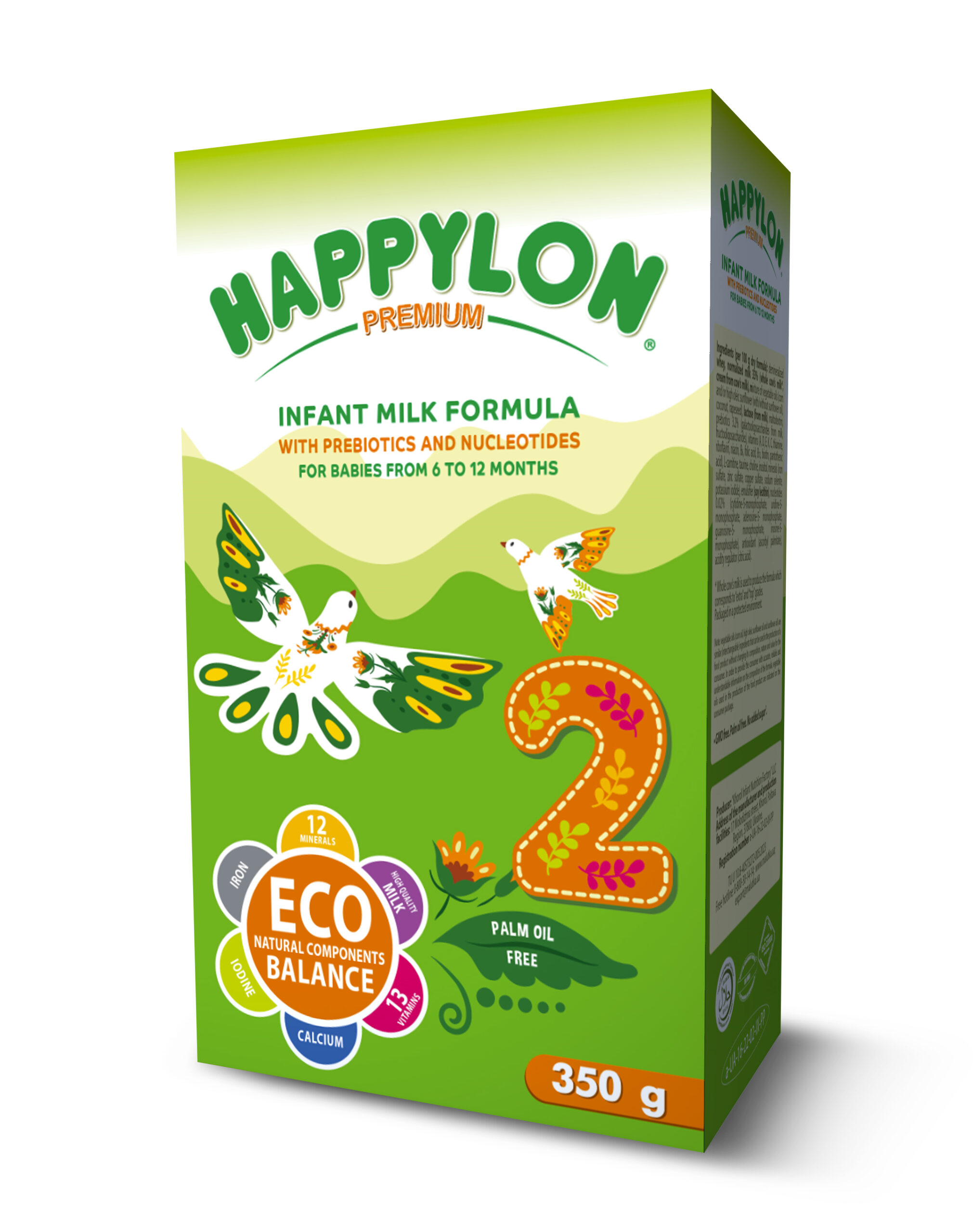 Infant milk formula with prebiotics and nucleotides for babies from 6 months to 12 months (further nutrition) «Happylon Premium 2». 350g.